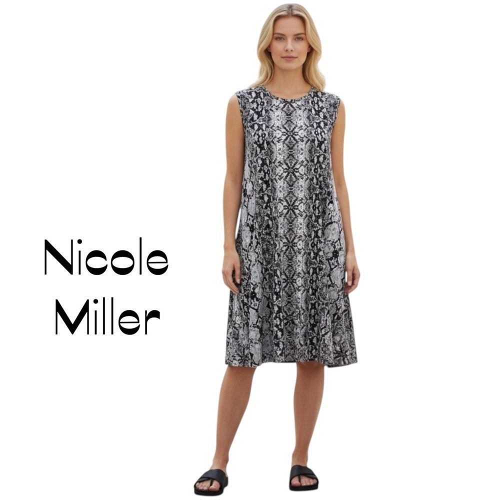 Anthropologie Nicole Miller Black White Dress NWOT Size L CottageCore